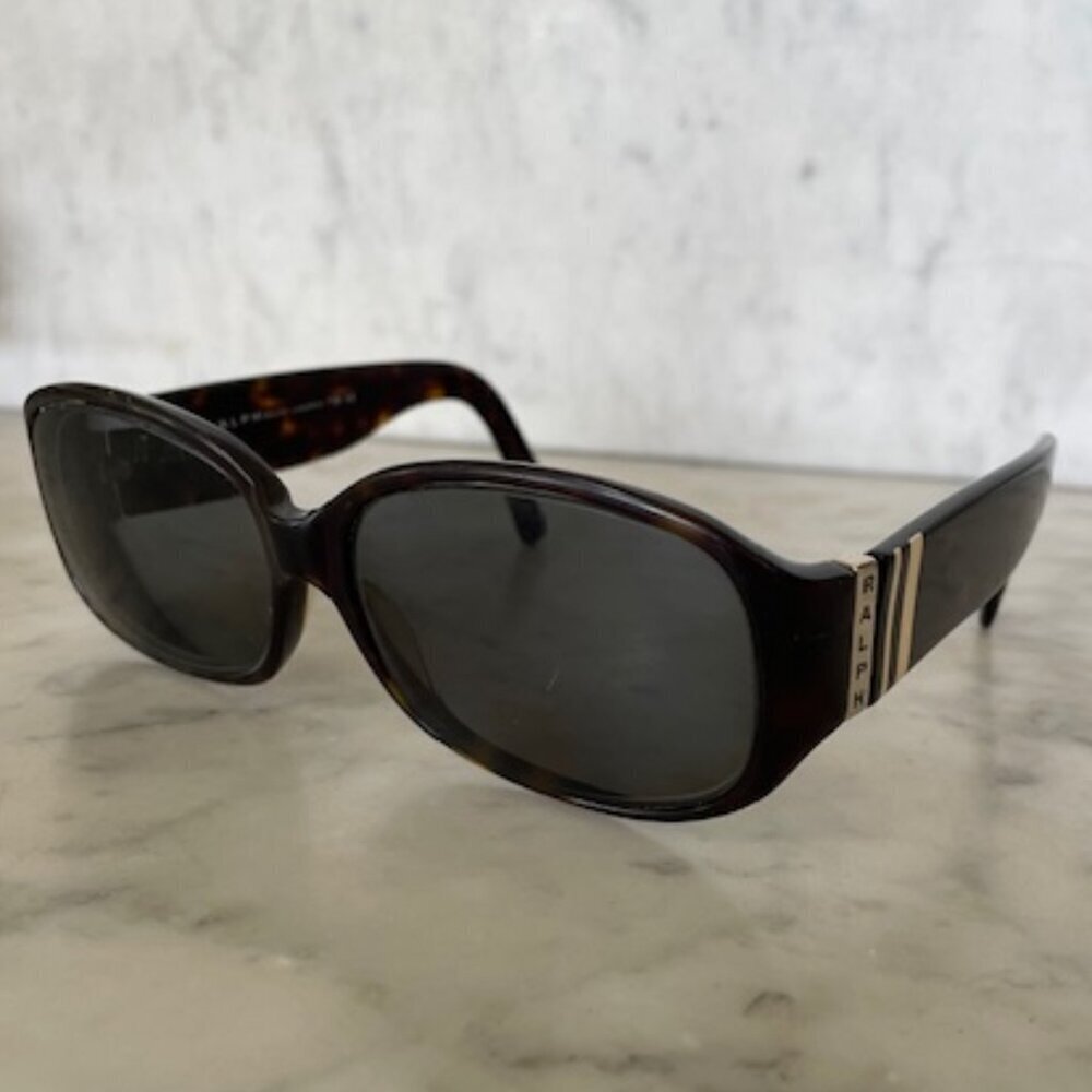 RALPH LAUREN Tortoiseshell Sunglasses Ivory Ribbon Mongram Temple 7585/S
